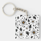 Porte-clés Élégant motif floral noir et blanc (Devant)