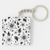 Porte-clés Élégant motif floral noir et blanc (Dos)