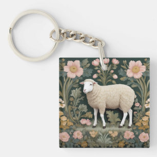 Porte-clés Elégant mouton blanc William Morris inspiré