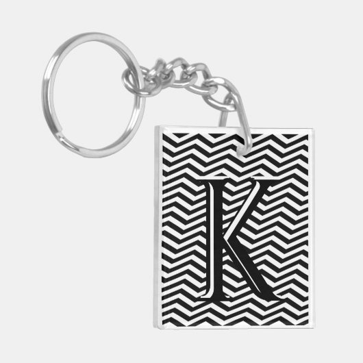 Porte-clés Élégant noir blanc Chevron Stripe Monogramme perso (Devant gauche)