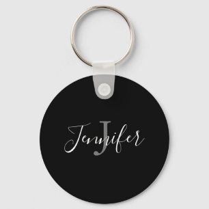 Porte-clés Élégant noir blanc main Lettré Monogramme de scrip