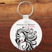 Porte-clés Élégant noir blanc Wavy Hairstyle extensions de ch (Recto)