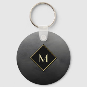 Porte-clés Élégant Noir Brossé Avec Monogramme Or Simple