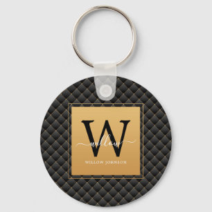 Porte-clés Élégant Noir Classé Monogramme Initial Script
