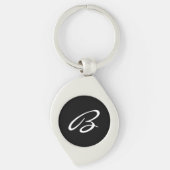 Porte-clés Élégant noir et blanc Script Monogramme Argent (Devant)