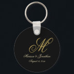 Porte-clés Élégant Noir Script MonogramButton Porte - clé<br><div class="desc">Ces élégants porte - clés de mariage monogramme noir font une faveur de mariage unique à donner à vos invités ou à votre fête de mariage. Le modèle design chic présente l'initiale monogramme du nom de famille du marié ainsi que les prénoms de la mariée et du marié et la...</div>