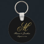 Porte-clés Élégant Noir Script MonogramButton Porte - clé<br><div class="desc">Ces élégants porte - clés de mariage monogramme noir font une faveur de mariage unique à donner à vos invités ou à votre fête de mariage. Le modèle design chic présente l'initiale monogramme du nom de famille du marié ainsi que les prénoms de la mariée et du marié et la...</div>