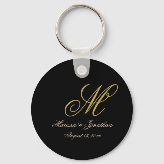 Porte-clés Élégant Noir Script MonogramButton Porte - clé (Recto)