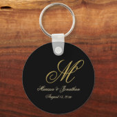 Porte-clés Élégant Noir Script MonogramButton Porte - clé (Recto)