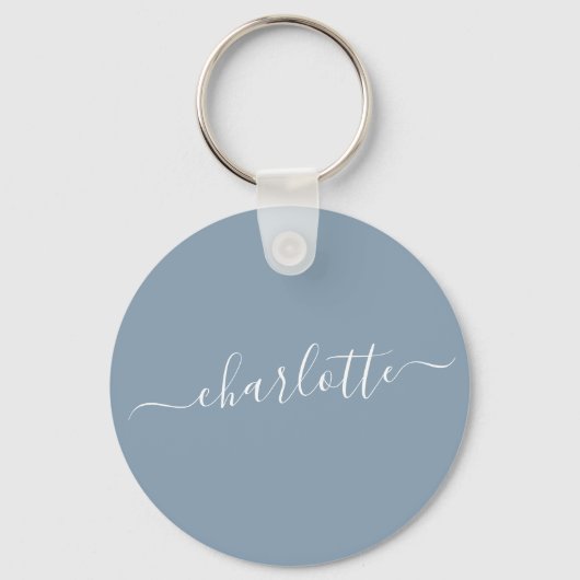 Porte-clés Élégant Nom Moderne Script Bleu Poussiéreux Person (Recto)