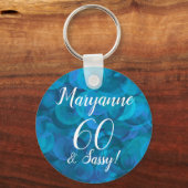 Porte-clés Elegant Ocean Blue 60 et Sassy Anniversaire Nom (Recto)