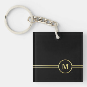 Porte-clés Élégant or Monogramme personnalisé sur noir