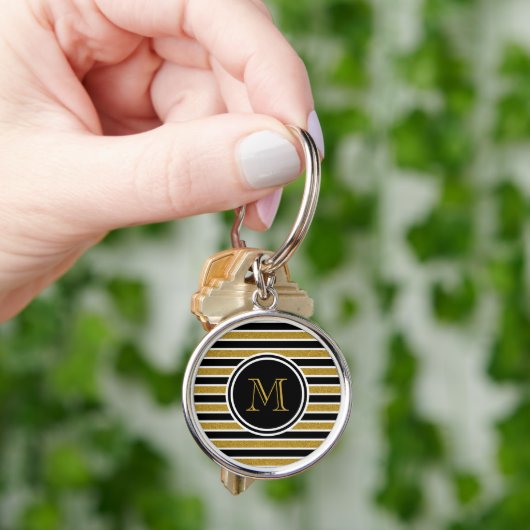Porte-clés Élégant Parties scintillant or rayures Monogramme (main)