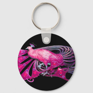 PORTE-CLÉS ELÉGANT PEACOCK EN ROSE, FUCHSIA, NOIR