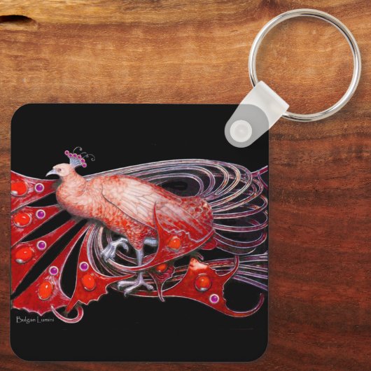 PORTE-CLÉS ÉLÉGANT PEACOCK EN ROUGE ET NOIR (Verso)