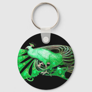 PORTE-CLÉS ELEGANT PEACOCK IN  GREEN AND BLACK