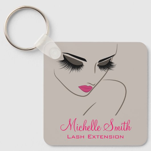 Porte-clés Elegant Pink Grey Lash Extension Beauty Salon QR (Recto)