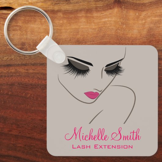Porte-clés Elegant Pink Grey Lash Extension Beauty Salon QR (Recto)