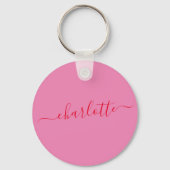Porte-clés Elegant Pink Red Script Modern Name Personalized (Verso)