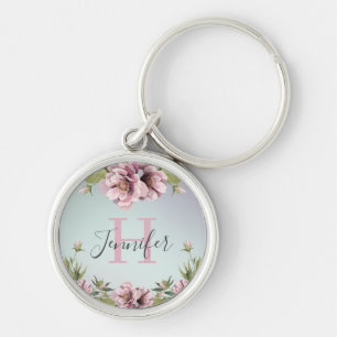 Porte-clés Élégant pivoines florales et monogramme personnali