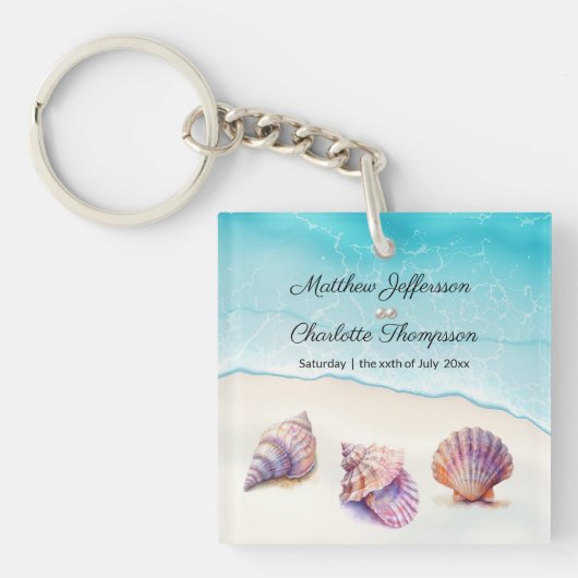 Porte-clés Elégant Plage Mariage Coquillages Perles Nautiques (Devant)