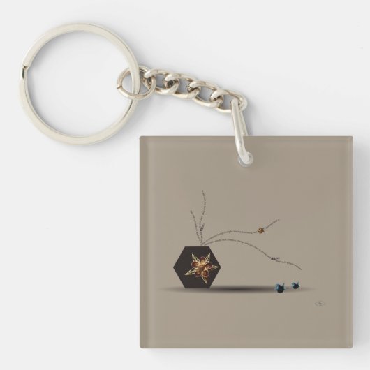 Porte-clés Elégant poème d'art beige fleuri côtier mémorial (Devant)