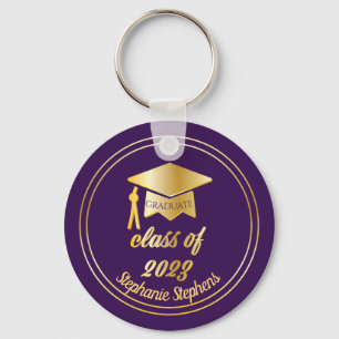 Porte-clés Elegant Purple  Gold 2023 Graduate Cap Graduation 