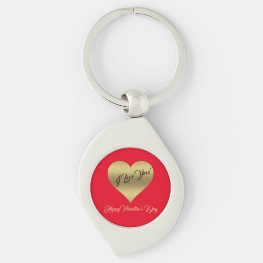 Porte-clés Élégant Romantique Golden Red Heart Saint Valentin (Devant)