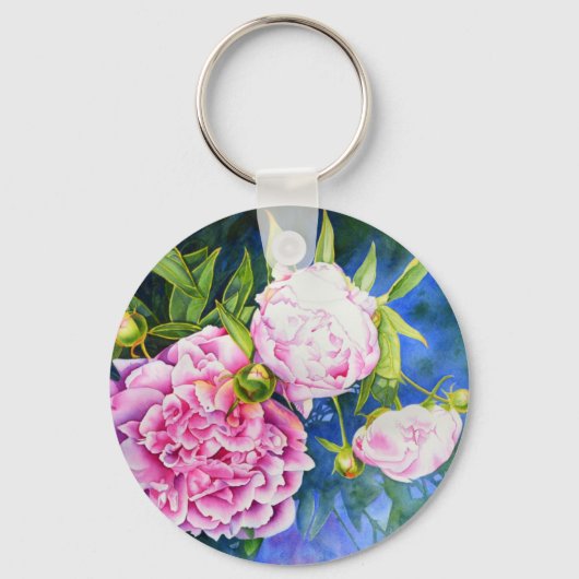 Porte-clés Elégant rose blanc classique aquarelle floral (Recto)