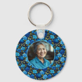 Porte-clés Élégant Rose bleu motif floral Monogramme photo (Verso)