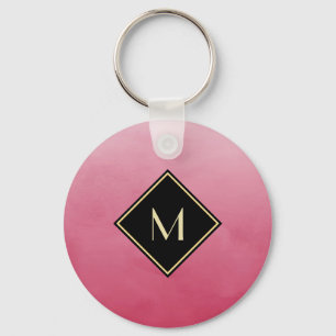 Porte-clés Élégant Rose Brossé Avec Monogramme Doré Simple