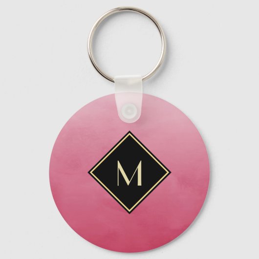 Porte-clés Élégant Rose Brossé Avec Monogramme Doré Simple (Recto)