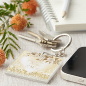 Porte-clés Élégant Rose chic Monogram Gold (Devant Droit)