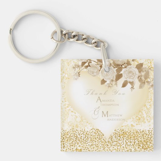 Porte-clés Élégant Rose chic Monogram Gold (Devant)