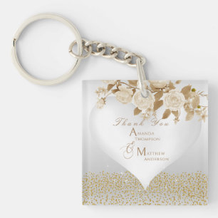 Porte-clés Élégant Rose chic Monogramme blanc