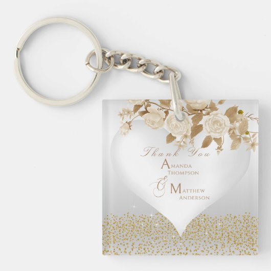 Porte-clés Élégant Rose chic Monogramme blanc (Devant)