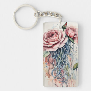 Porte-clés Elégant Rose méduse Aquarelle Porte - clés d'art