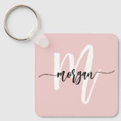 Porte-clés Élégant rose moderne Script Girly Monogramme Nom (Recto)