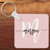 Porte-clés Élégant rose moderne Script Girly Monogramme Nom (Recto)