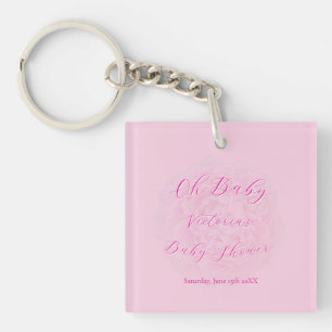 Porte-clés Élégant Rose Oh Baby Script Peony Baby Shower