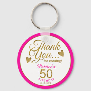 Porte-clés Elégant rose or 50e anniversaire Merci Favor