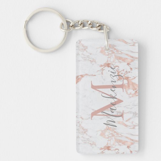 Porte-clés Élégant rose pâle | Monogramme rose Gold Foil (Devant)