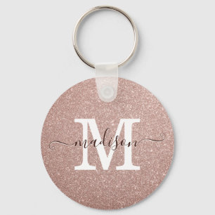 Porte-clés Élégant Rose Rose Parties scintillant or Monogramm
