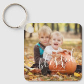 Porte-clés Élégant script "Béni" Photo personnalisée (Recto)