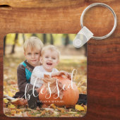 Porte-clés Élégant script "Béni" Photo personnalisée (Verso)