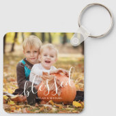 Porte-clés Élégant script "Béni" Photo personnalisée (Dos)