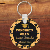 Porte-clés Élégant Script Bleu & Jaune graduation Faveurs (Recto)