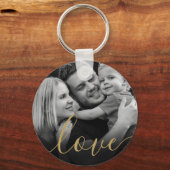 Porte-clés Élégant script doré amour photo noir et blanc (Recto)
