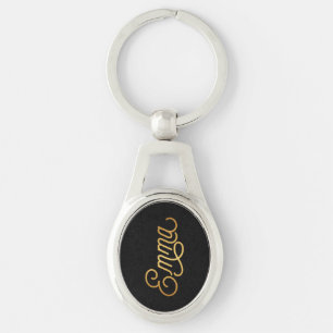 Porte-clés Élégant script Emma Gold Black