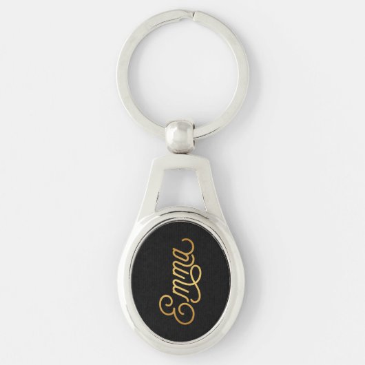 Porte-clés Élégant script Emma Gold Black (Devant)
